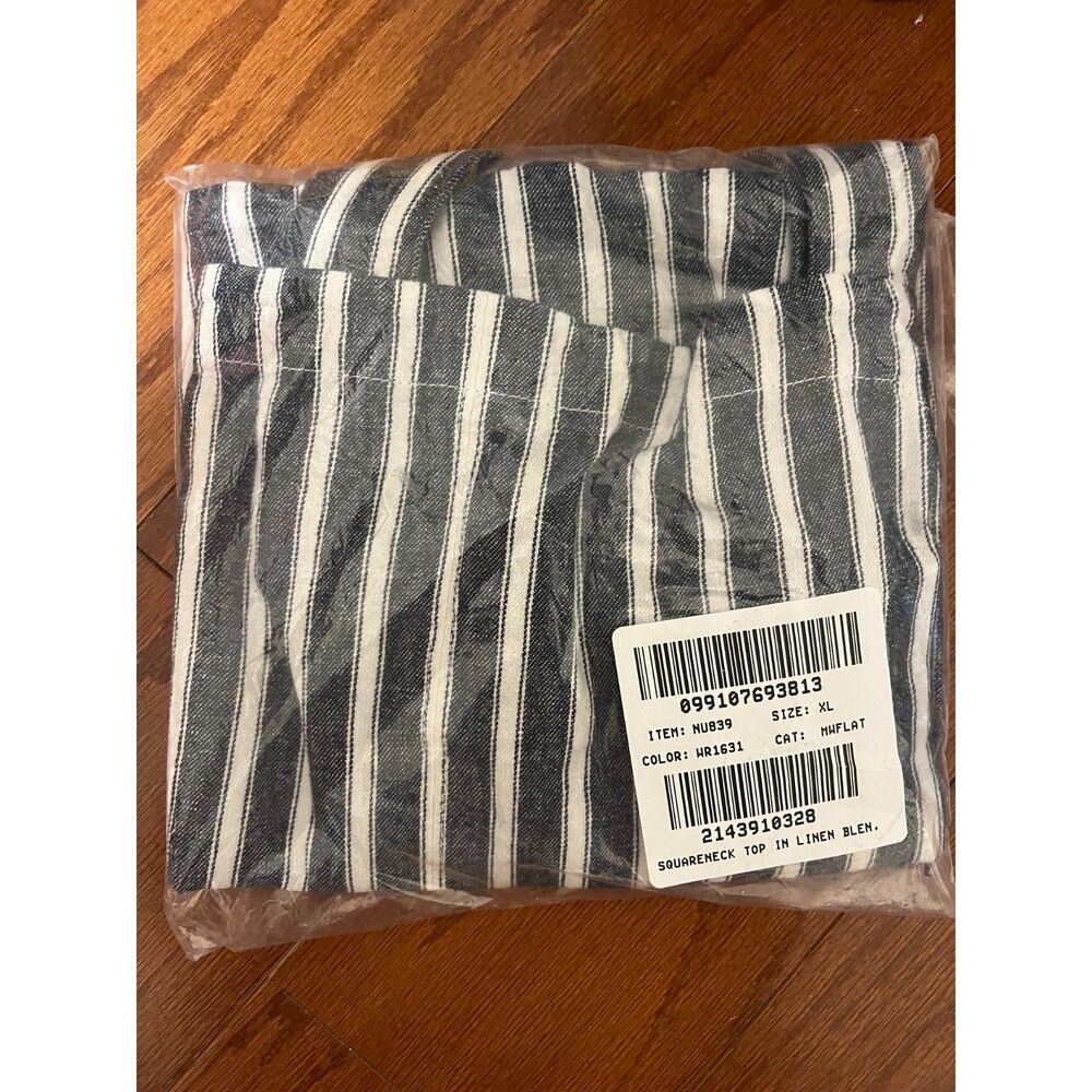 Madewell Squareneck Top Linen Blend Stripe SZ XLG NWT Coastal Cowgirl Beachside - Picture 6 of 6